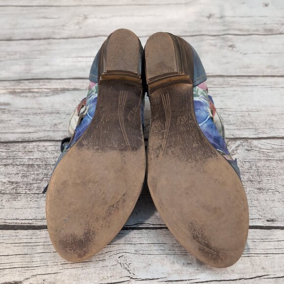 Rovers Floral Leather Lace-Up Ankle Boots Blue Multicolor Boho – US Women’s 10 - Picture 9 of 10